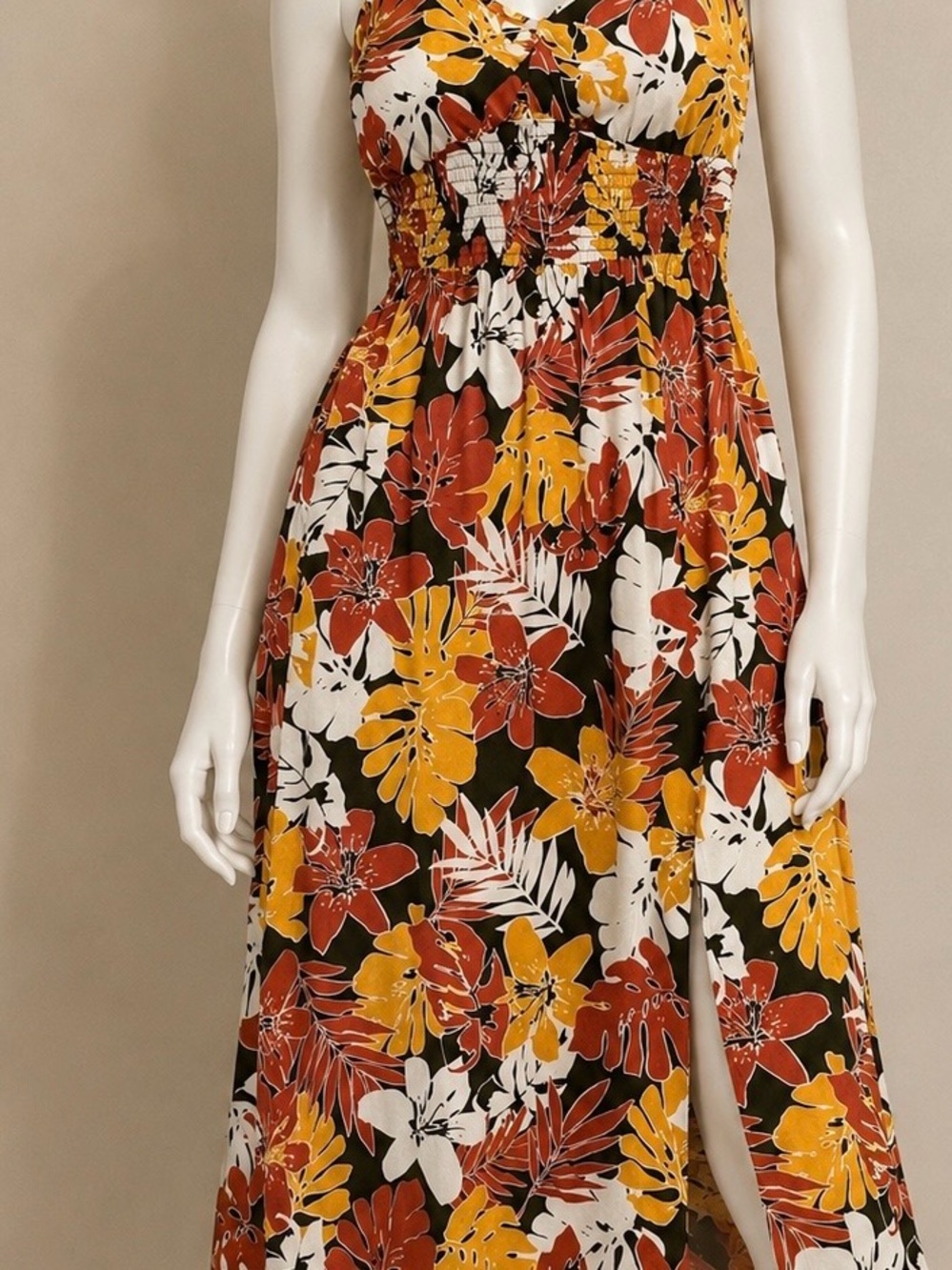 Floral Smocked Maxi Dress in Rust & Mustard. Just Found. Medium Hawaii Dress